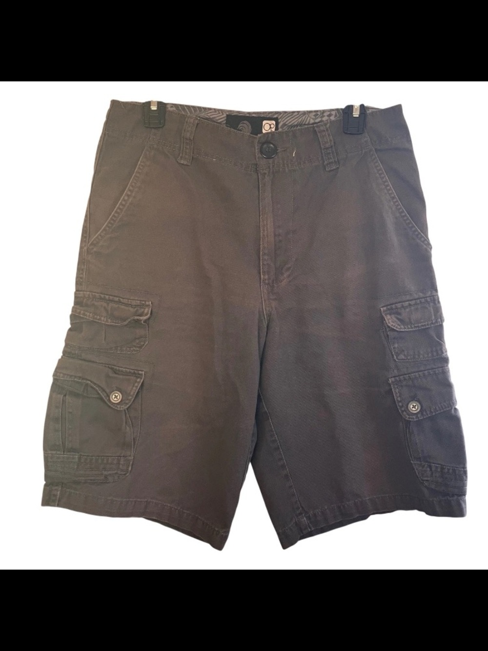 Op Ocean Pacific Cargo Shorts Mens Size 30 Gray Button Zip Vintage Y2k
